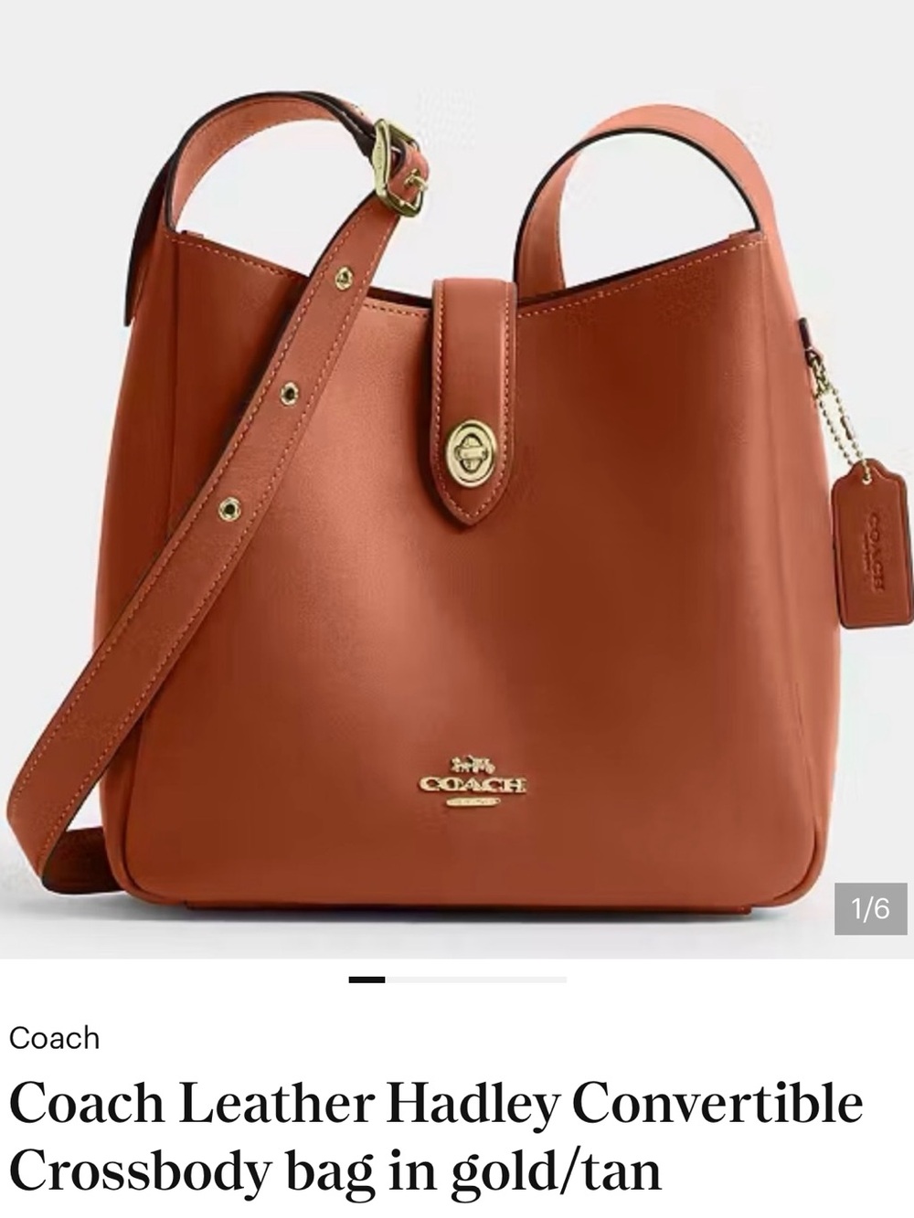 COACH Hadley Amber Brown Leather Bag – NEW with Dust Bag 🤎